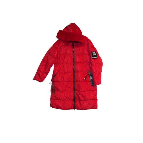 Warm Red Puffer Coat With Hood Boy Steel Chaos Graphic Kids Size XL - Picture 1 of 7